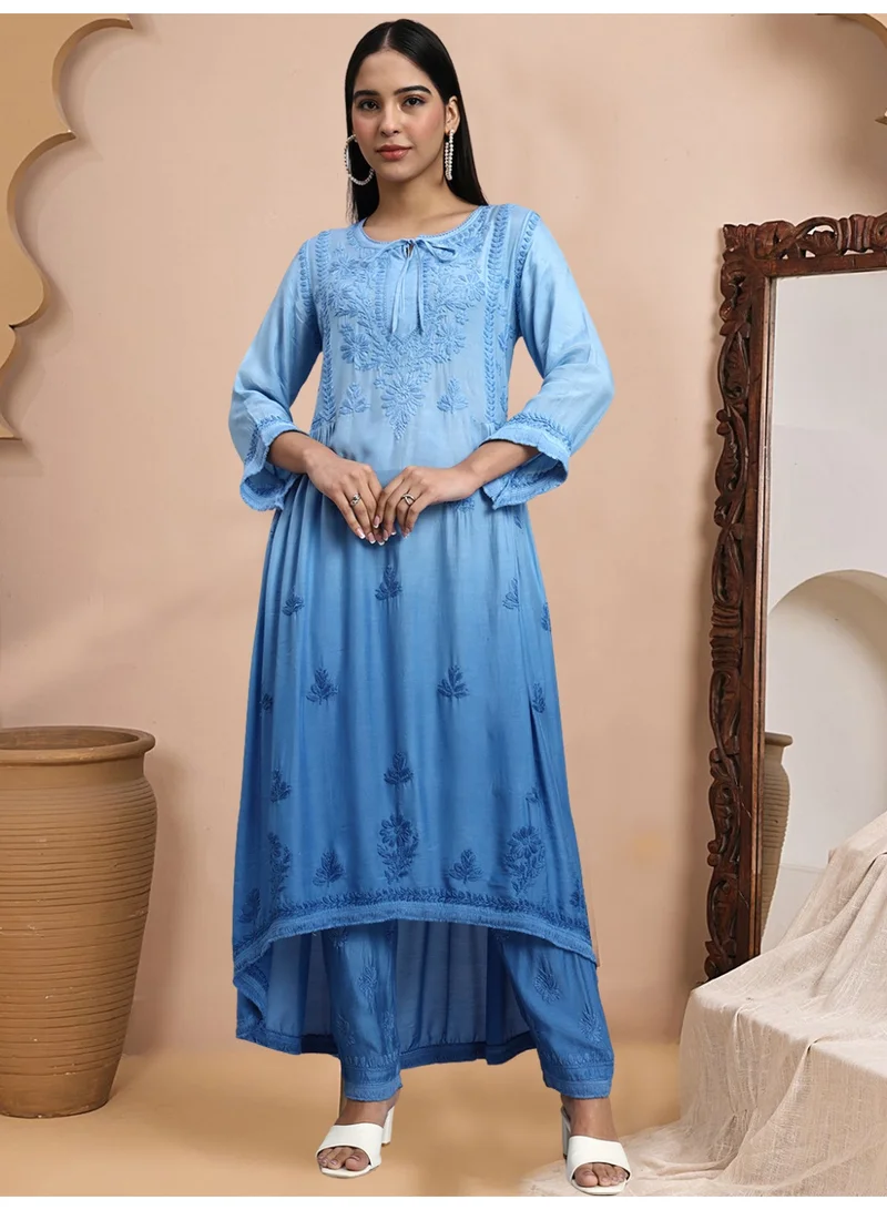 Alaya Hand Embroidered Chikankari Muslin Ombre Kurta Set-AL4101KS